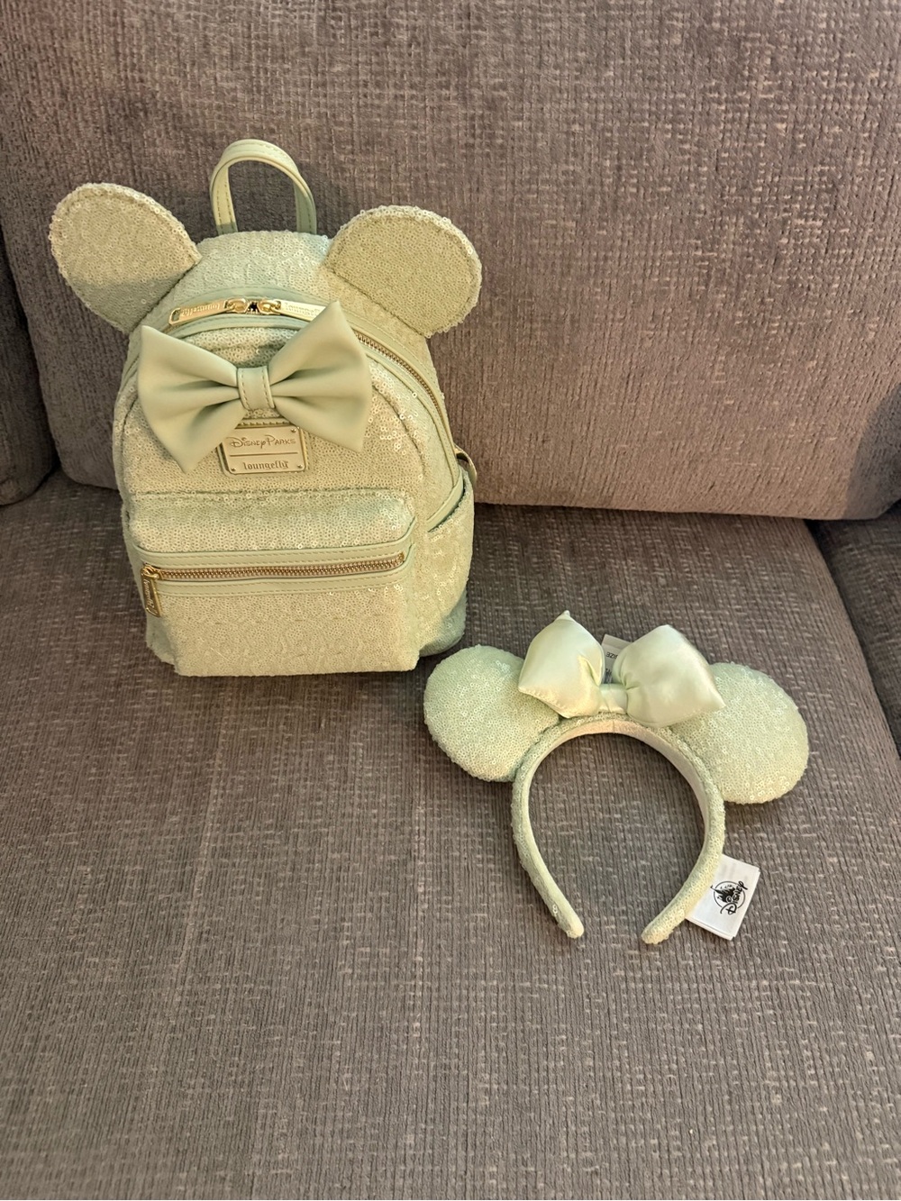 Loungefly Minnie Mouse Mint Green Bow Backpack & Ear Headband NWT
